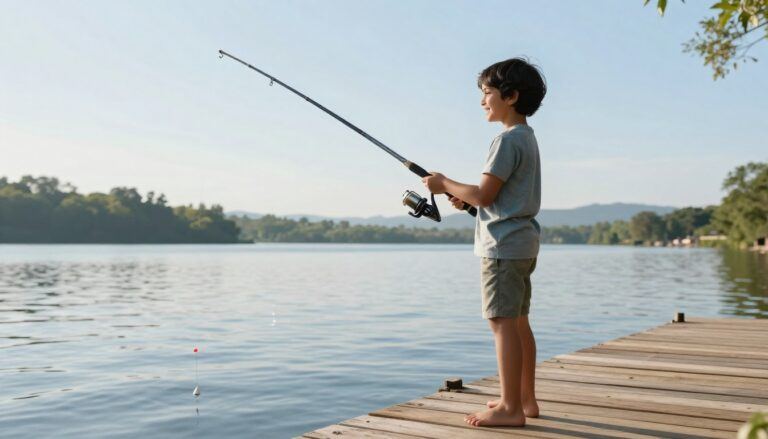 I kid on the pier fishing with the best choice of rod for kids.