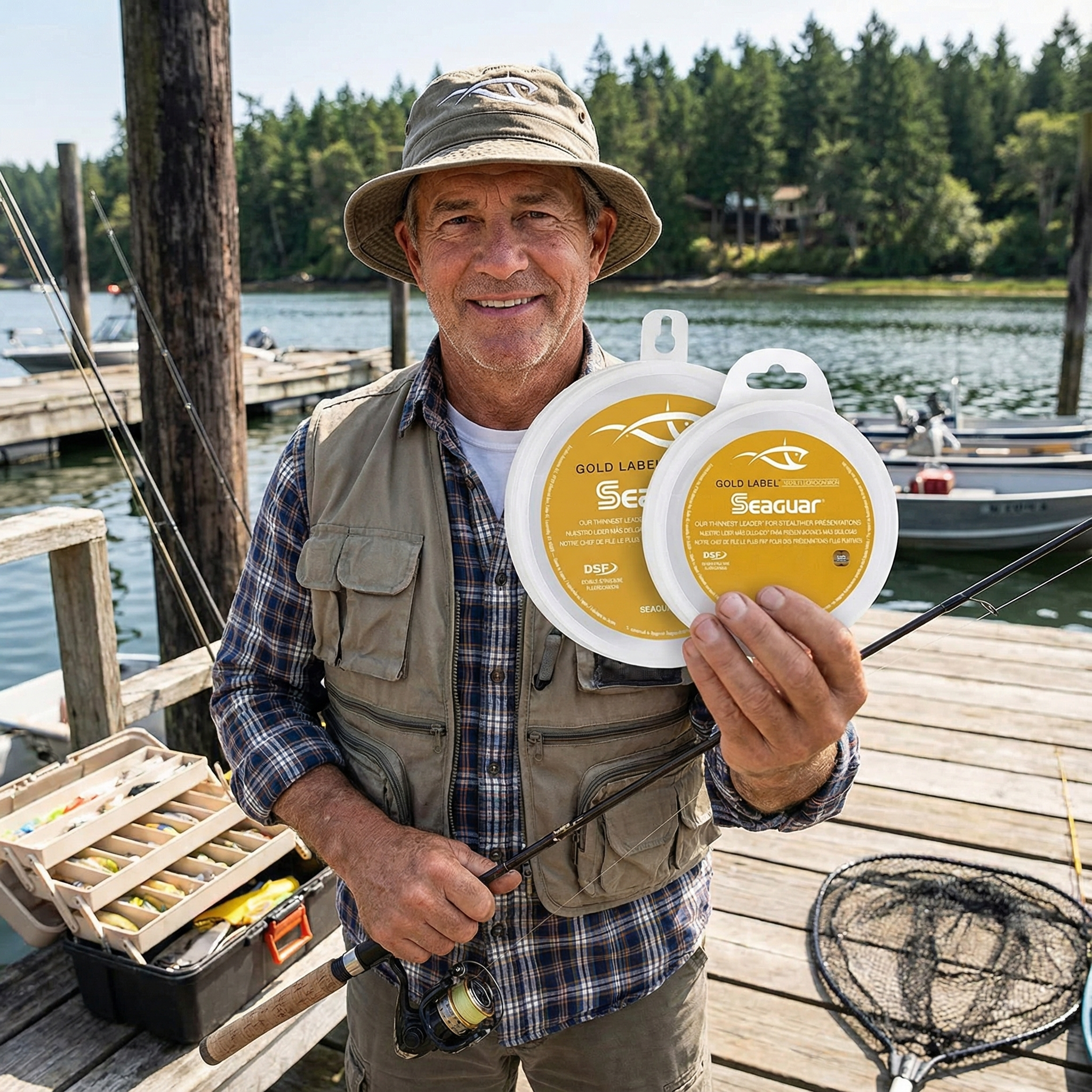Angler showing off his Seaguar Gold Label Fresh & Saltwater Fishing Leader Line